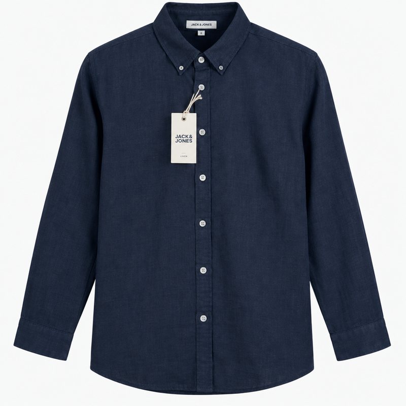 Jack & Jones – Chemise en lin bleu nuit (XS)