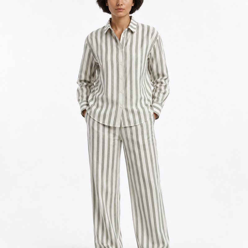 Mango – Ensemble rayures ticking, chemise et pantalon (L)