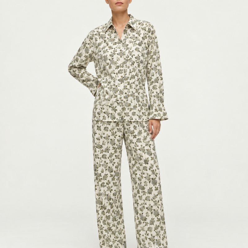 Mango – Ensemble motif floral, chemise et pantalon (XL)
