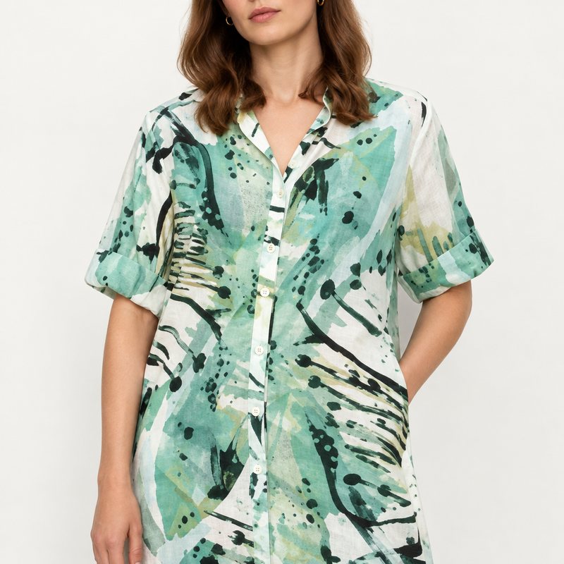 Mango – Chemisier vert et turquoise à motif abstrait (L)