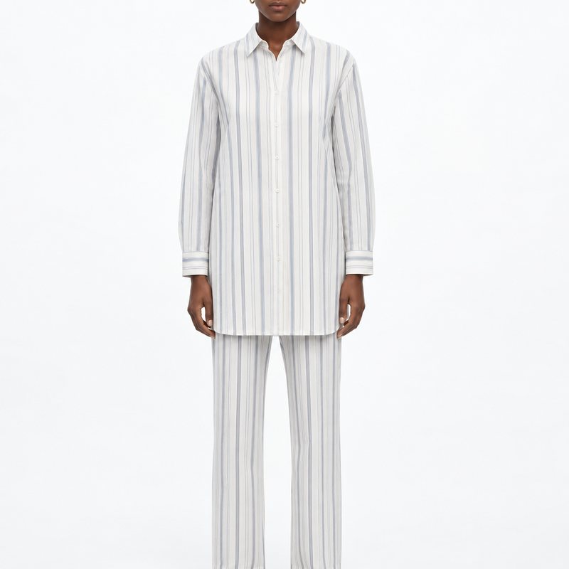 Zara – Ensemble rayé bleu, chemise et pantalon (XL)