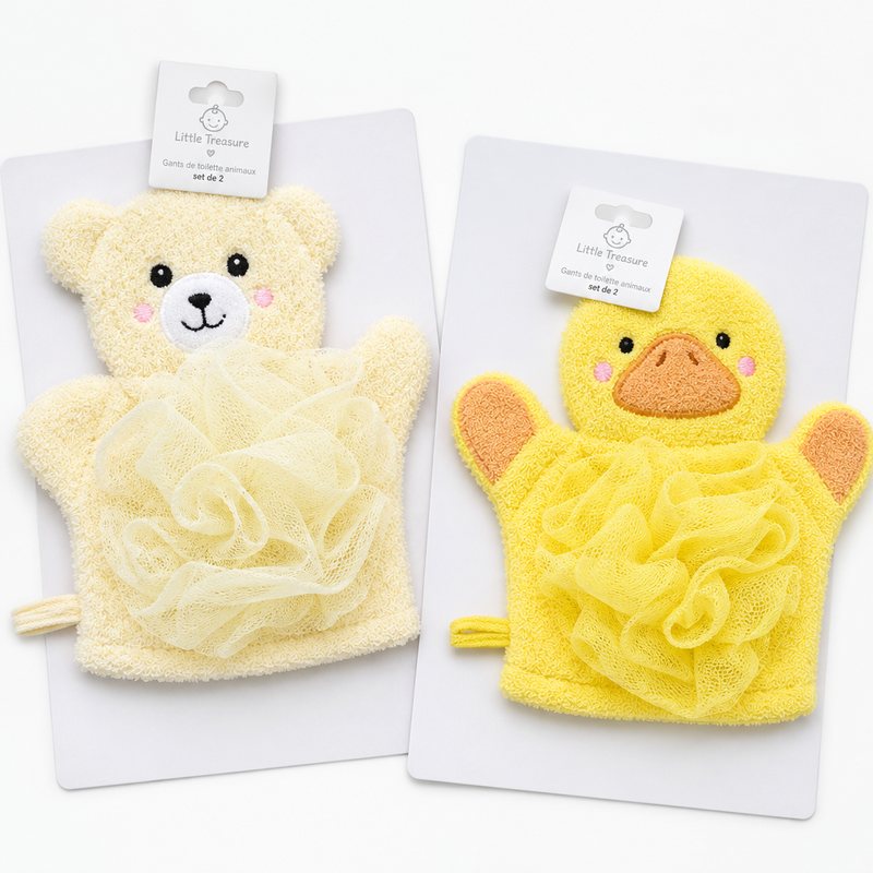 Gants de toilette animaux, set de 2