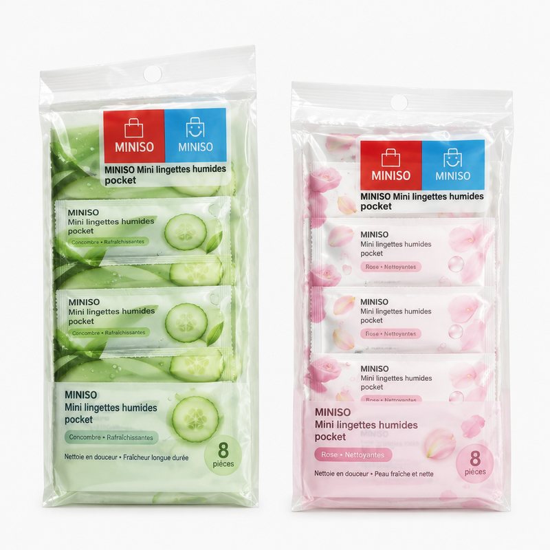 Miniso – Mini lingettes humides pocket, pack de 8