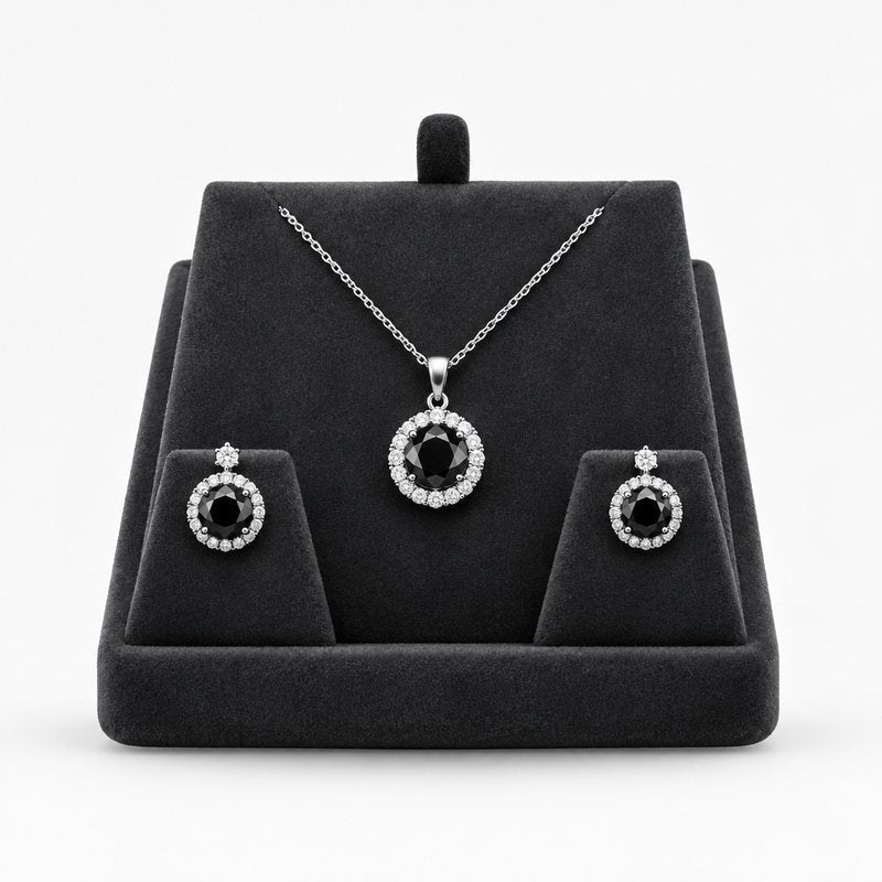 Parure argentée Solitaire noir