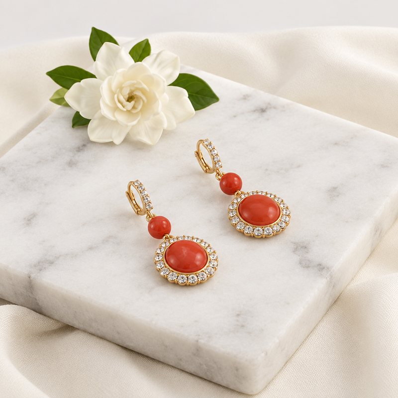 Boucles pendantes Corail et strass