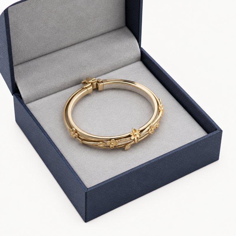 Bracelet jonc doré Cascades florales